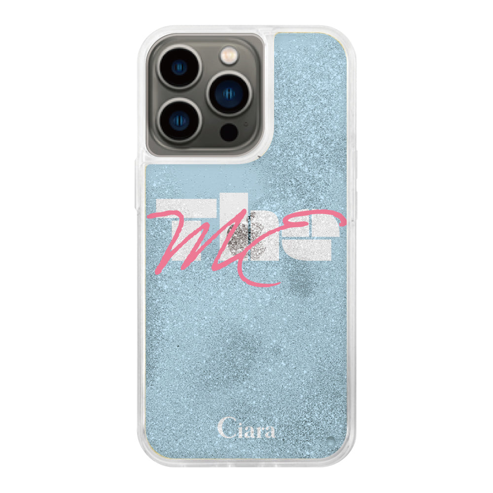 iPhone13Proケース グリッター オイルクリアケース テーマ ブルー