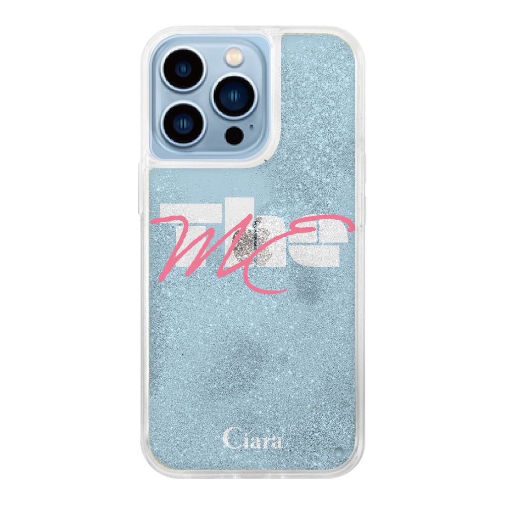 iPhone13ProMaxケース グリッター オイルクリアケース テーマ ブルー