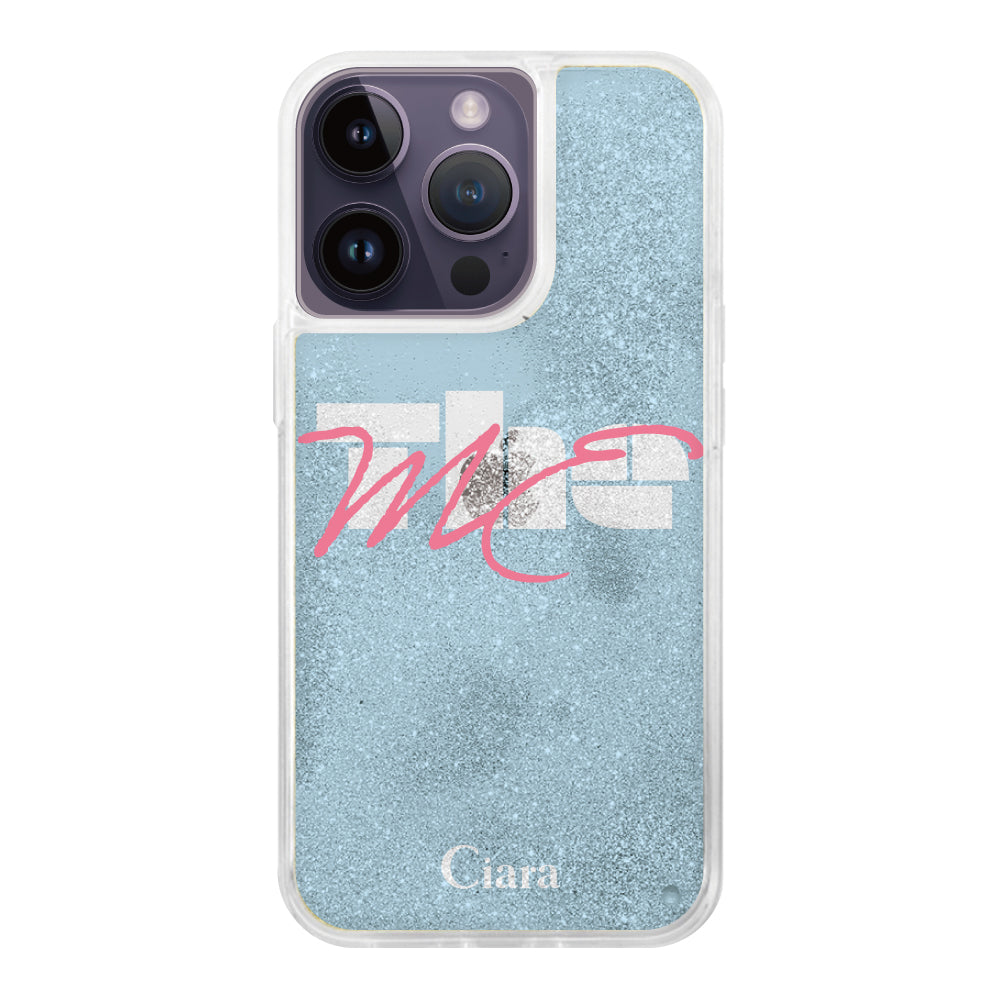 iPhone14ProMaxケース グリッター オイルクリアケース テーマ ブルー