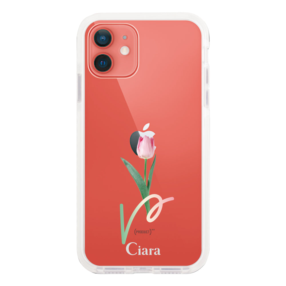 iPhone11ケース クッションバンパー 耐衝撃クリアケース チューリップ ピンク