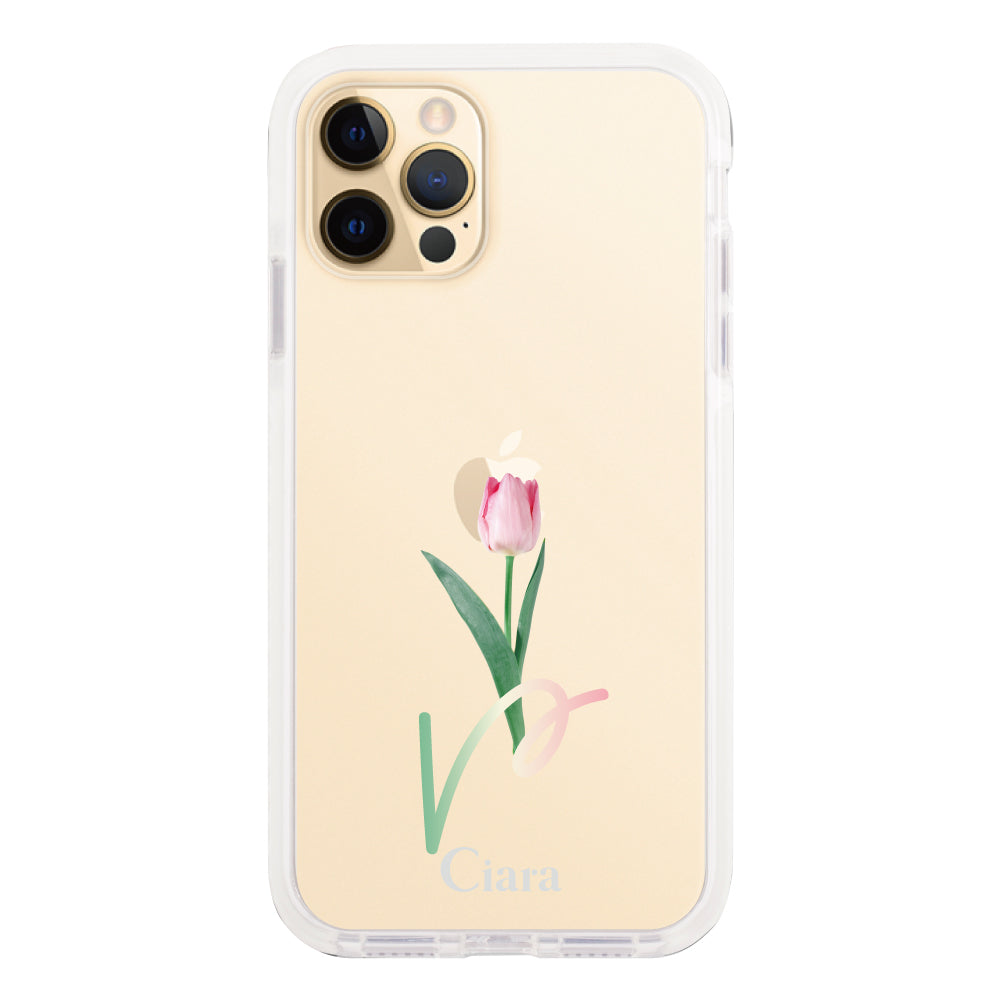 iPhone11ProMaxケース クッションバンパー 耐衝撃クリアケース チューリップ ピンク