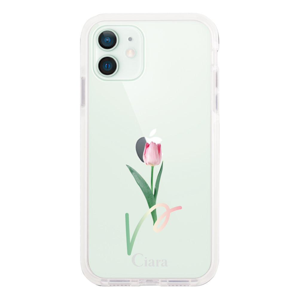 iPhone12miniケース クッションバンパー 耐衝撃クリアケース チューリップ ピンク