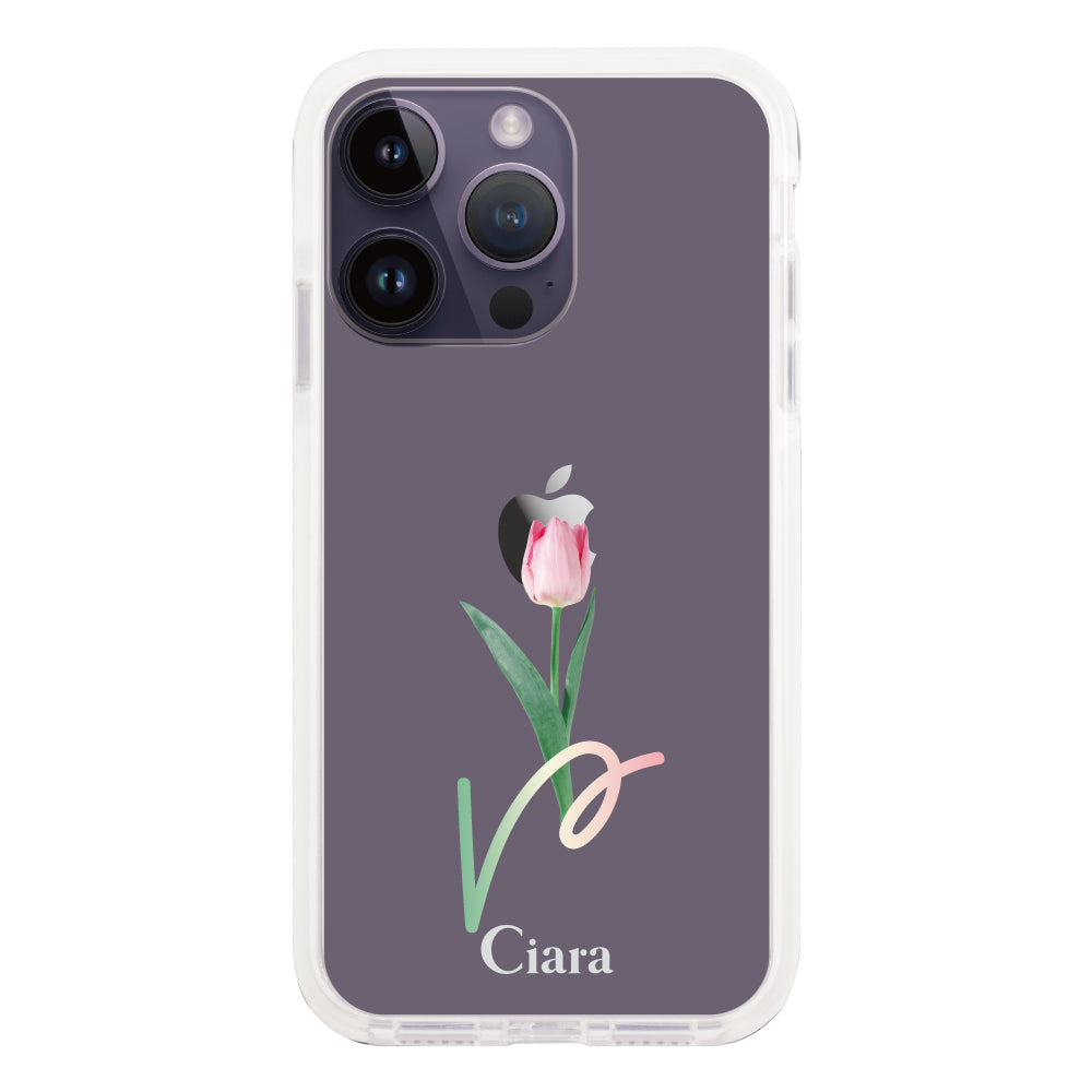 iPhone14ProMaxケース クッションバンパー 耐衝撃クリアケース チューリップ ピンク