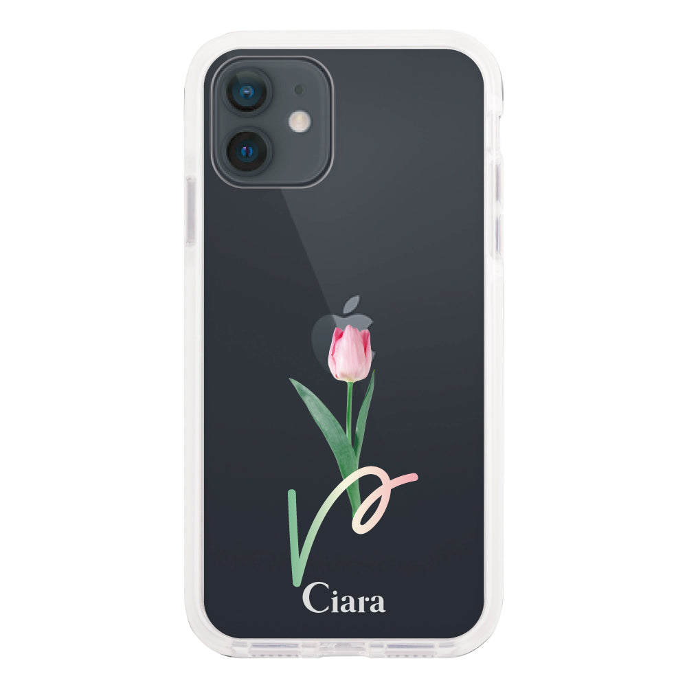 iPhoneXRケース クッションバンパー 耐衝撃クリアケース チューリップ ピンク