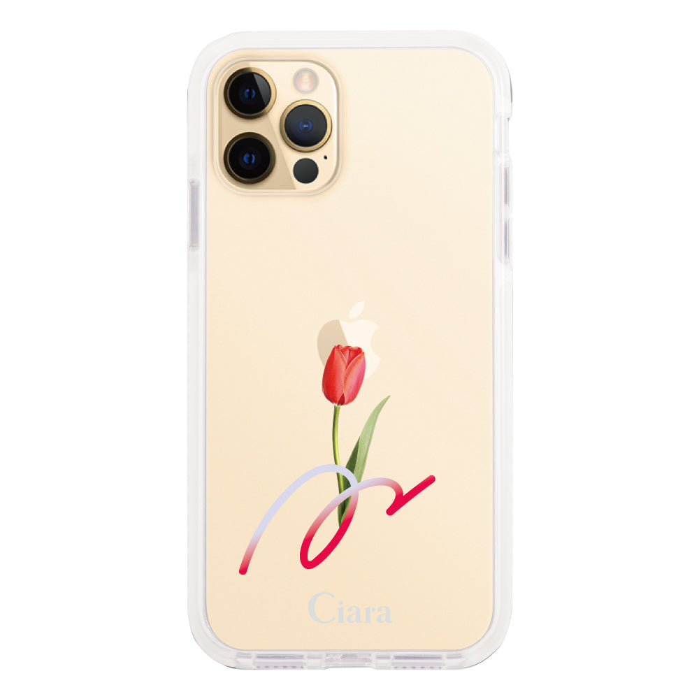 iPhone11Proケース クッションバンパー 耐衝撃クリアケース チューリップ レッド