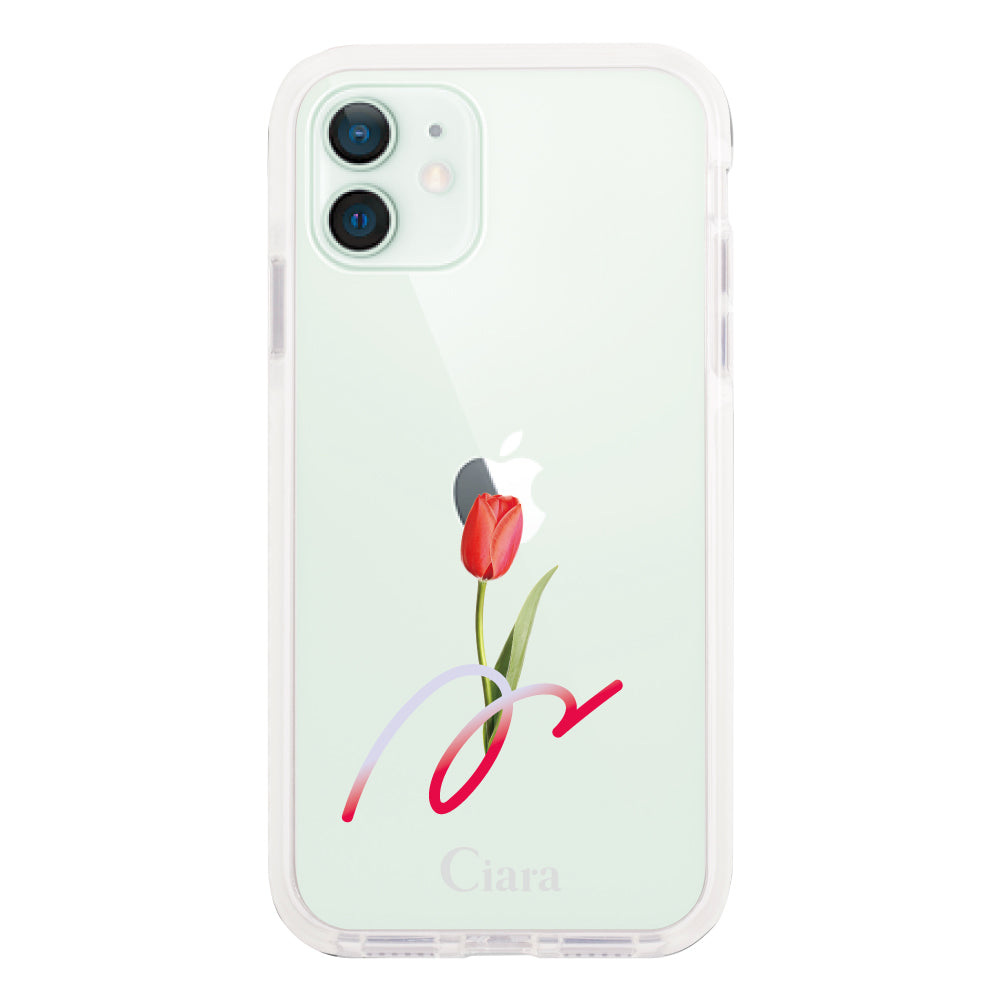 iPhone12miniケース クッションバンパー 耐衝撃クリアケース チューリップ レッド