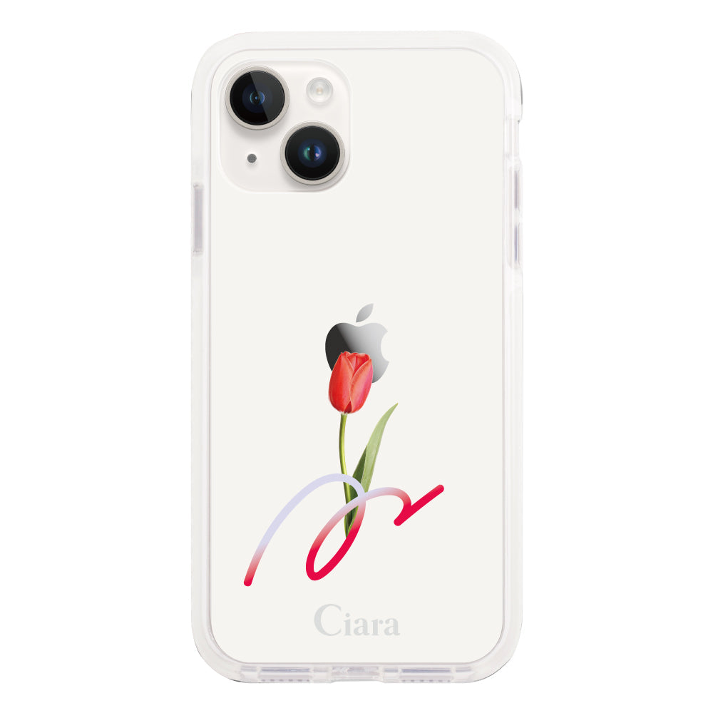 iPhone14ケース クッションバンパー 耐衝撃クリアケース チューリップ レッド