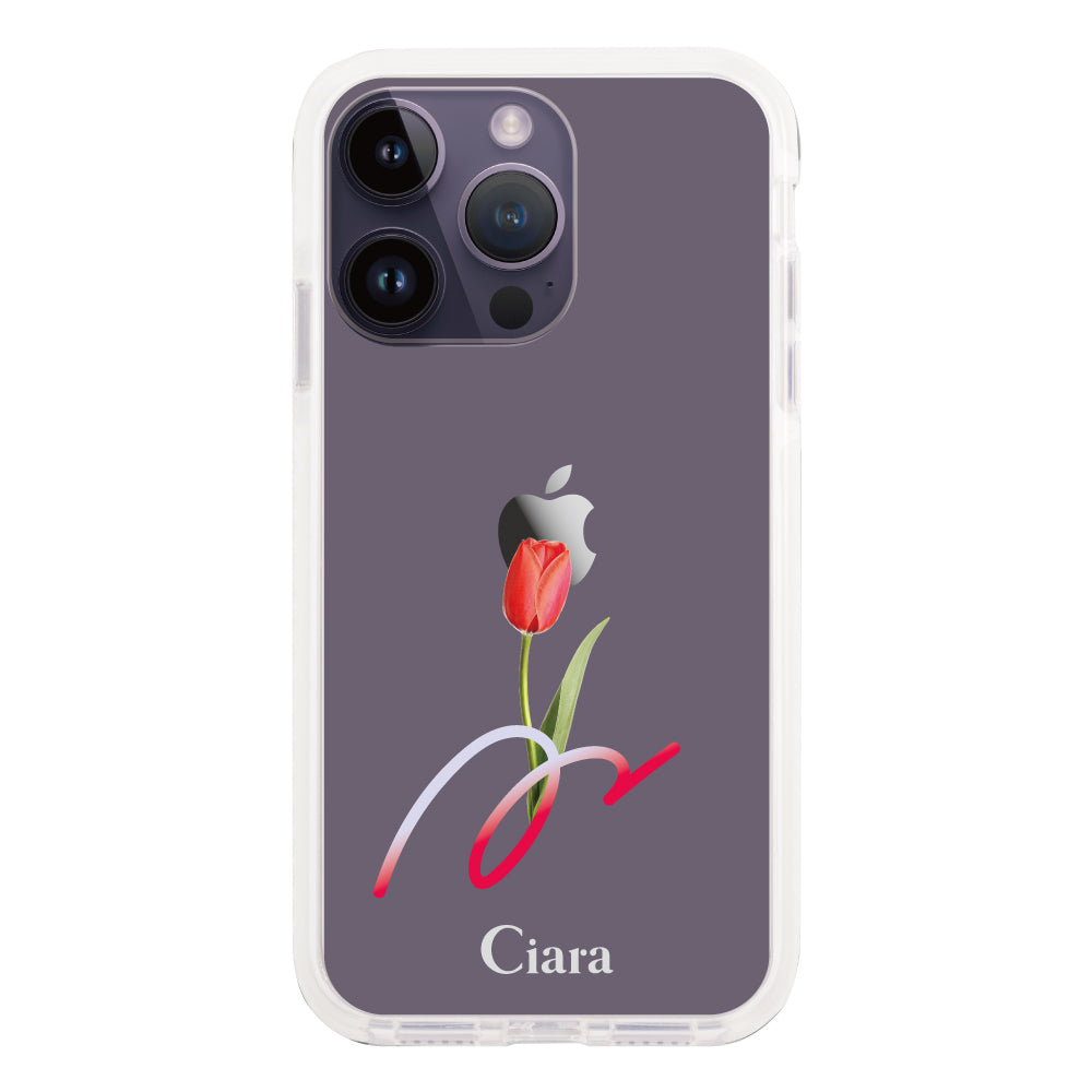iPhone14ProMaxケース クッションバンパー 耐衝撃クリアケース チューリップ レッド