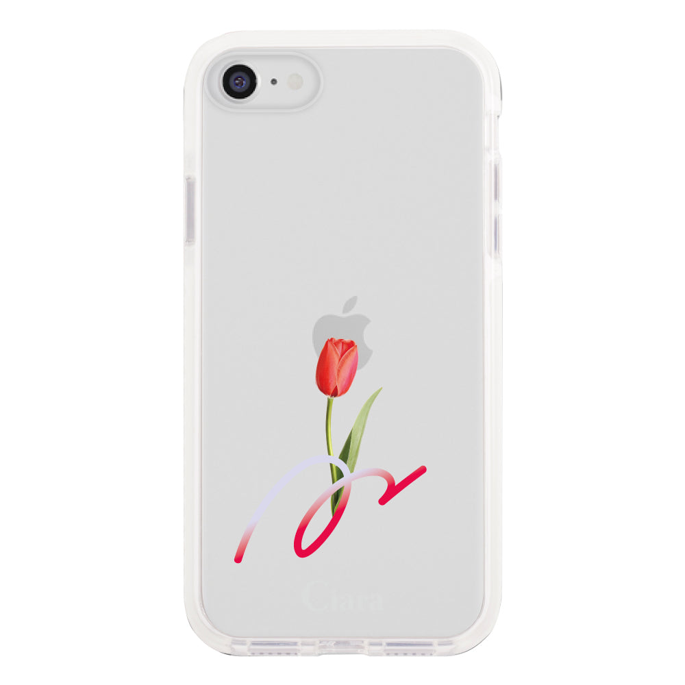 iPhone7/8/SE2/SE3ケース クッションバンパー 耐衝撃クリアケース チューリップ レッド