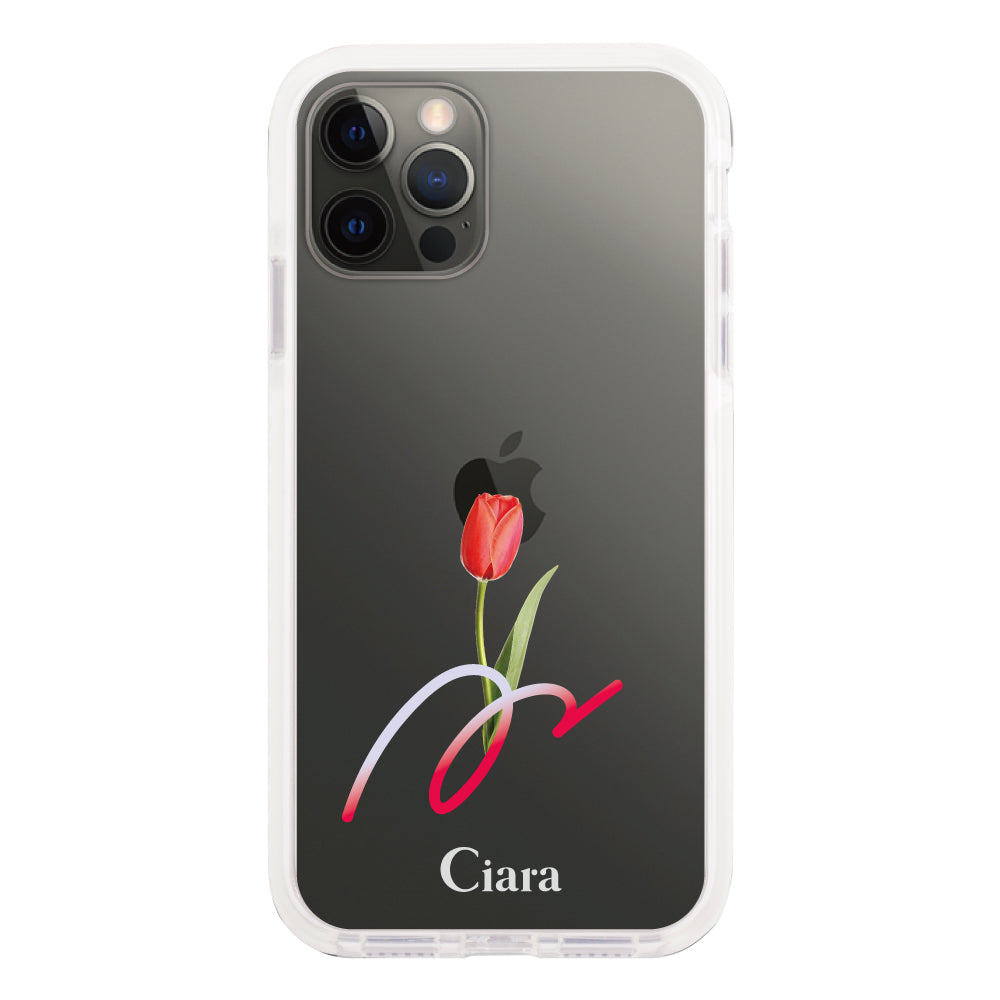 iPhoneX/XSケース クッションバンパー 耐衝撃クリアケース チューリップ レッド