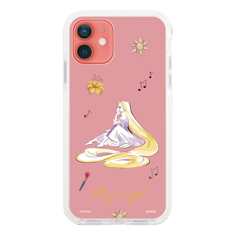 iPhone11ケース クッションバンパー 耐衝撃クリアケース ディズニー100 ウォーターカラープリンセス ラプンツェル パープル