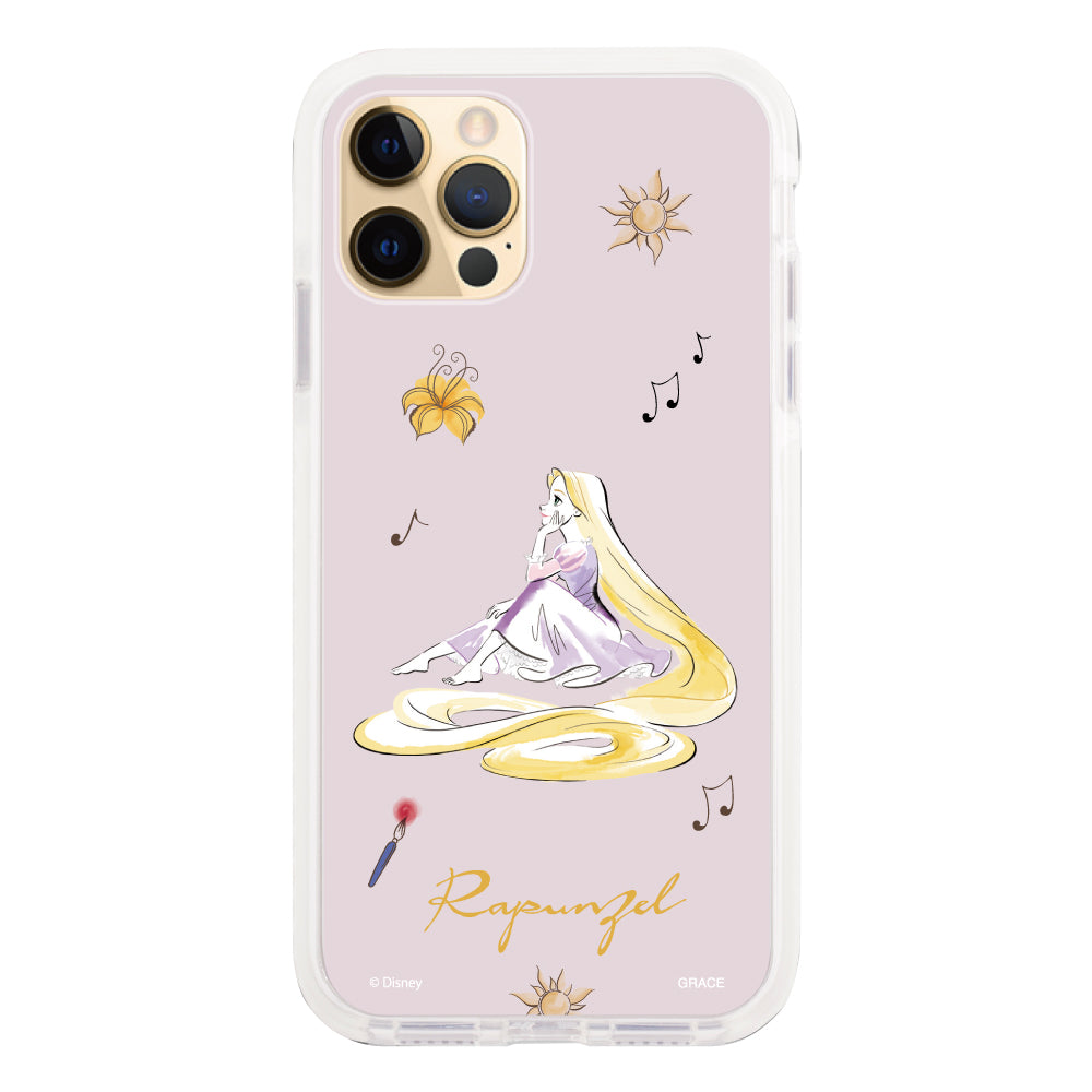 iPhone11Proケース クッションバンパー 耐衝撃クリアケース ディズニー100 ウォーターカラープリンセス ラプンツェル パープル