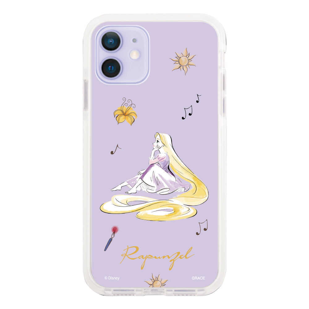iPhone12/12Proケース クッションバンパー 耐衝撃クリアケース ディズニー100 ウォーターカラープリンセス ラプンツェル パープル