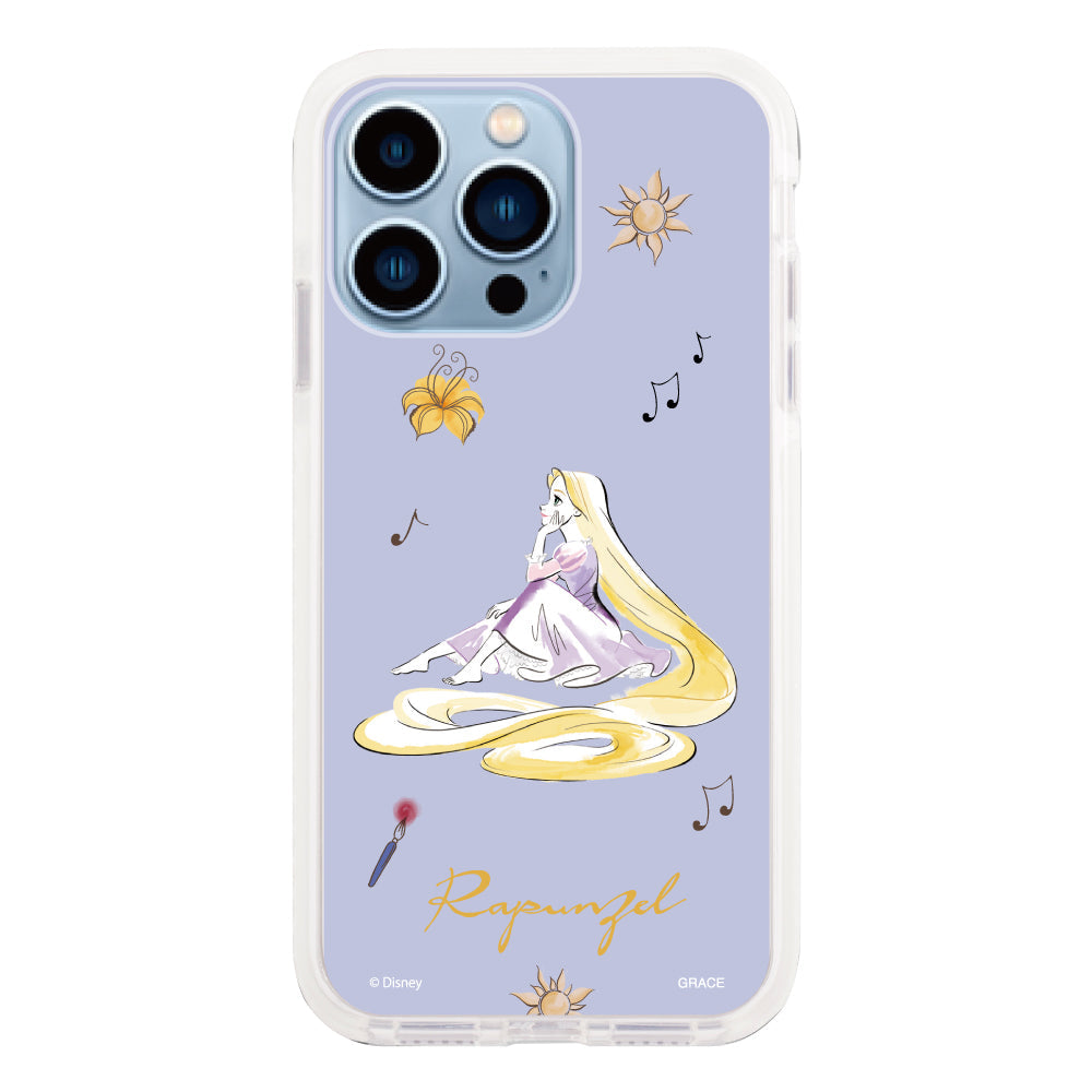 iPhone13ProMaxケース クッションバンパー 耐衝撃クリアケース ディズニー100 ウォーターカラープリンセス ラプンツェル パープル
