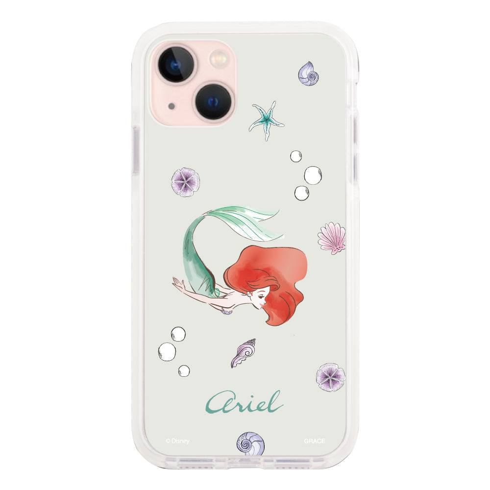 iPhone13ケース クッションバンパー 耐衝撃クリアケース ディズニー100 ウォーターカラープリンセス アリエル グリーン