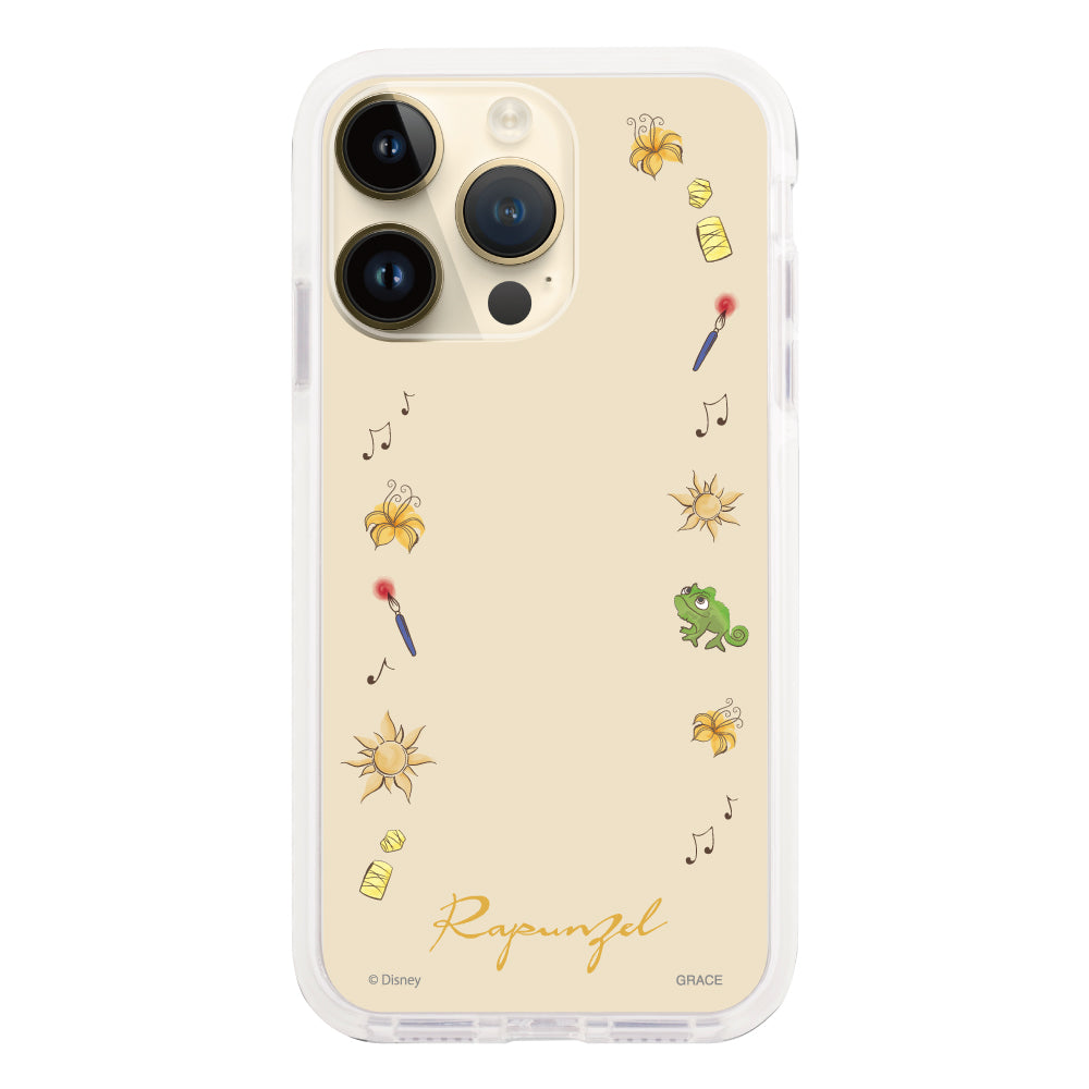 iPhone14Proケース クッションバンパー 耐衝撃クリアケース ディズニー100 フレーム プリンセス ラプンツェル クリア