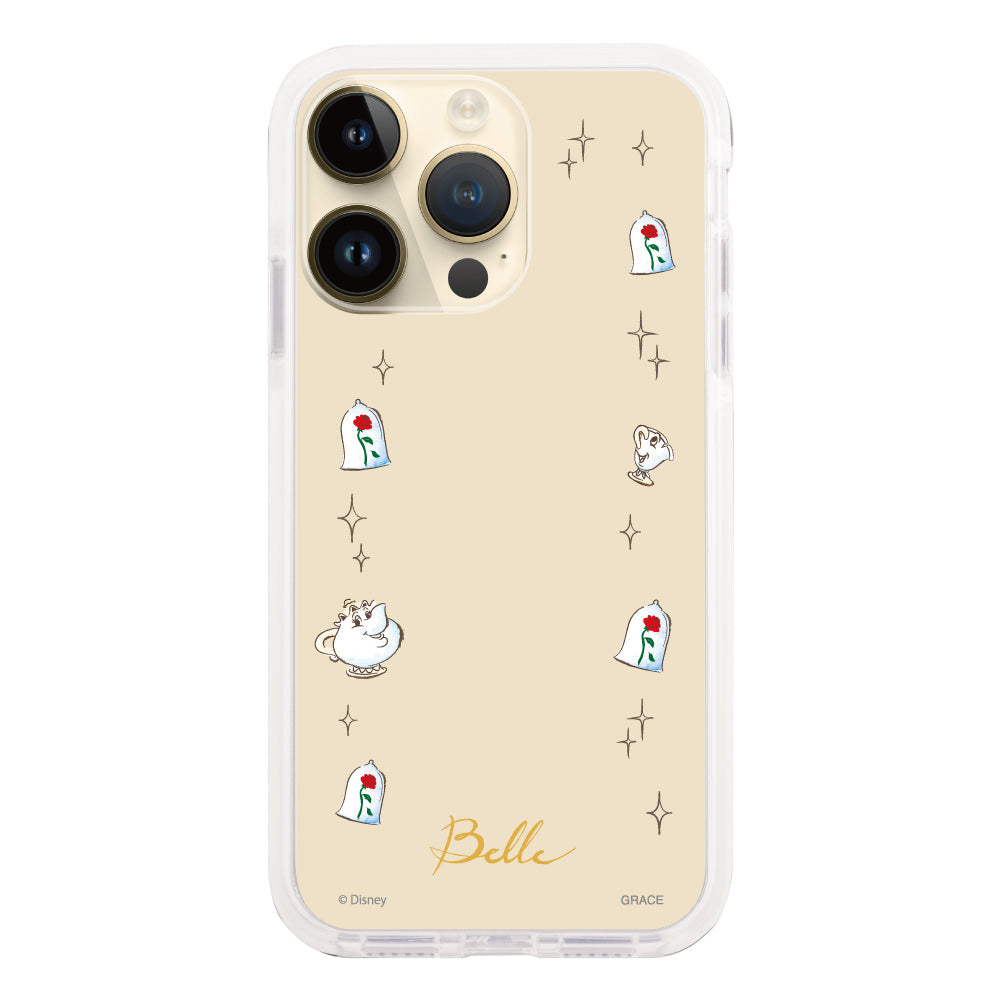 iPhone14Proケース クッションバンパー 耐衝撃クリアケース ディズニー100 フレーム プリンセス ベル クリア
