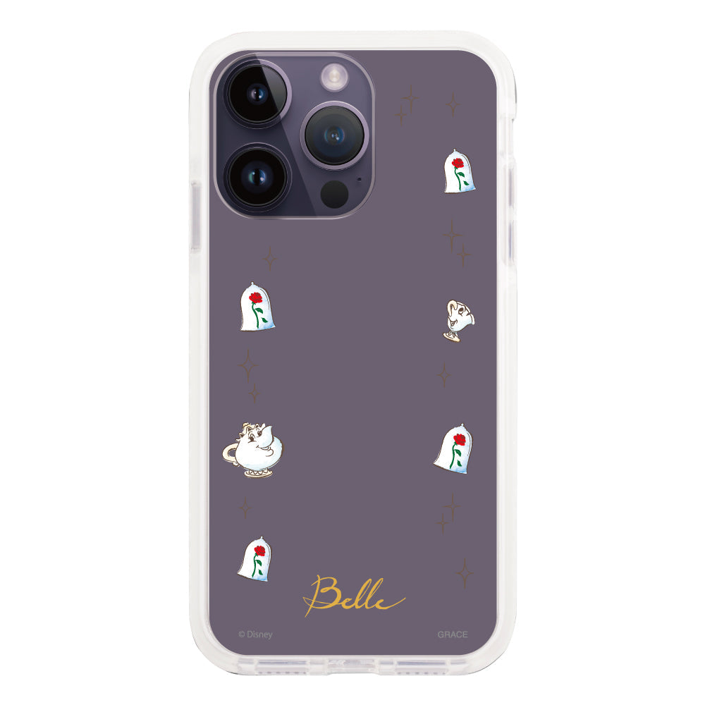 iPhone14ProMaxケース クッションバンパー 耐衝撃クリアケース ディズニー100 フレーム プリンセス ベル クリア