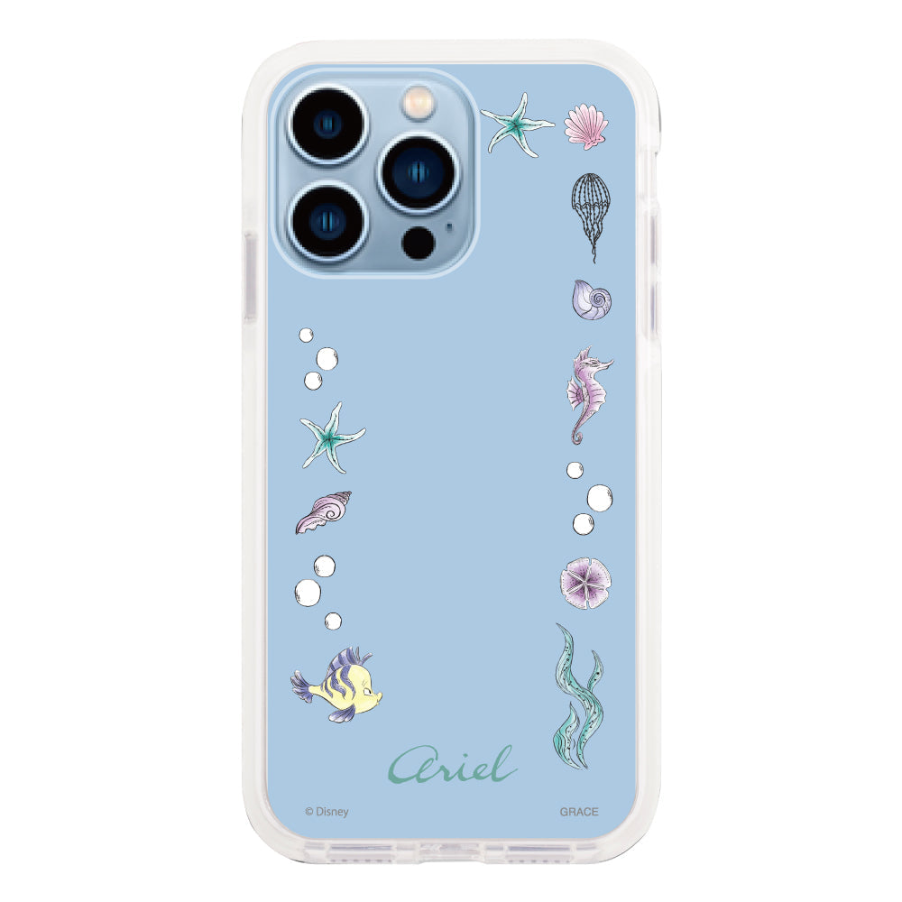 iPhone13ProMaxケース クッションバンパー 耐衝撃クリアケース ディズニー100 フレーム プリンセス アリエル クリア
