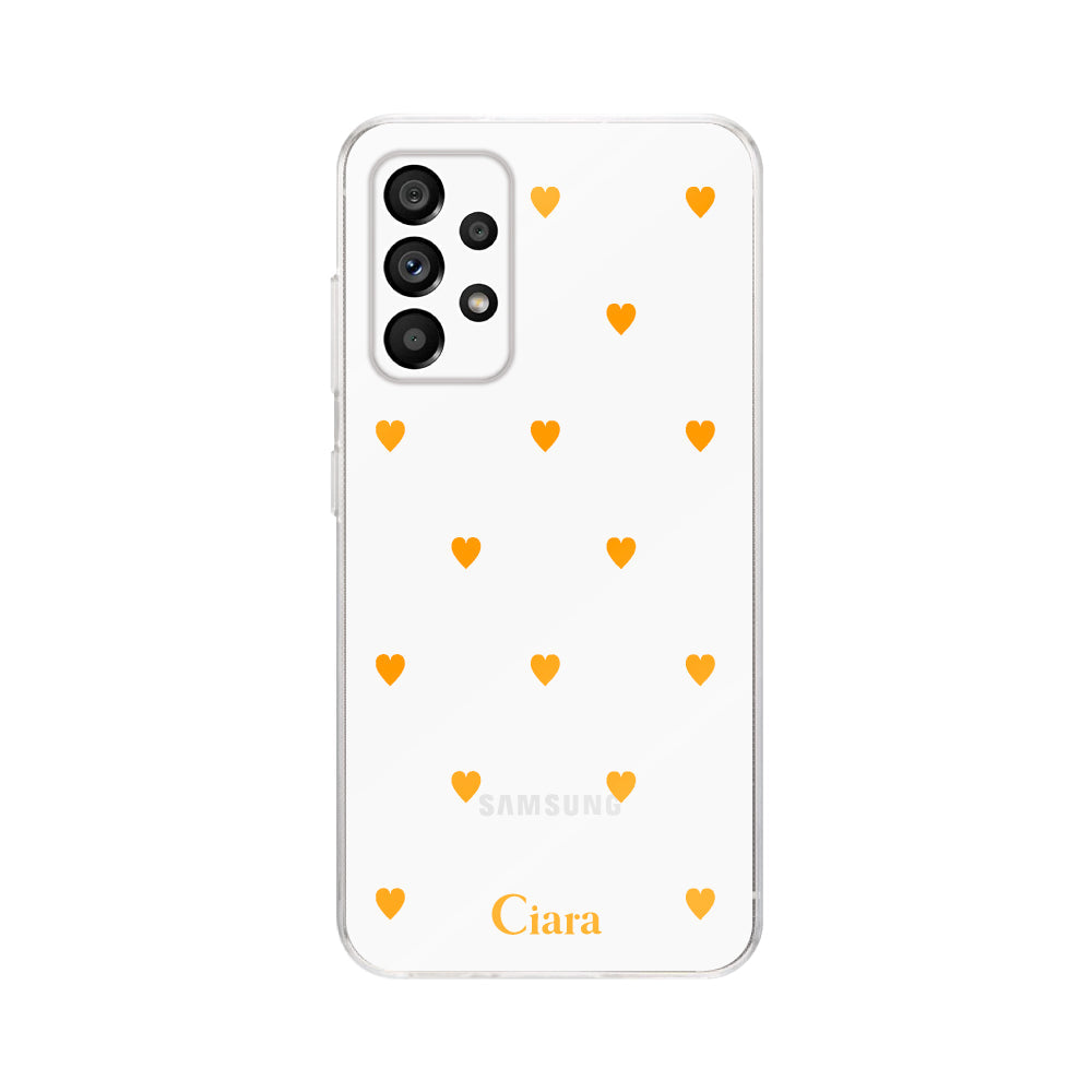 GalaxyA53ケース クリアケース カラーハート オレンジ