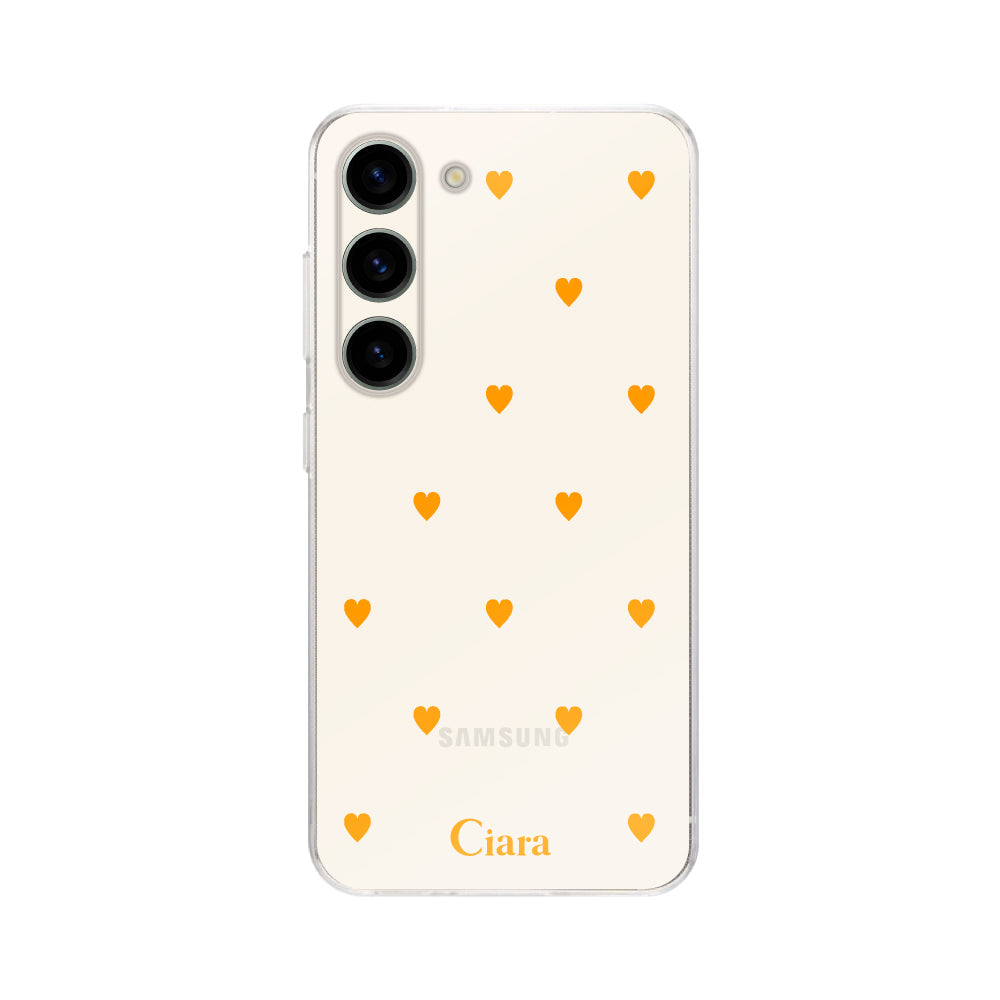 GalaxyS23ケース クリアケース カラーハート オレンジ
