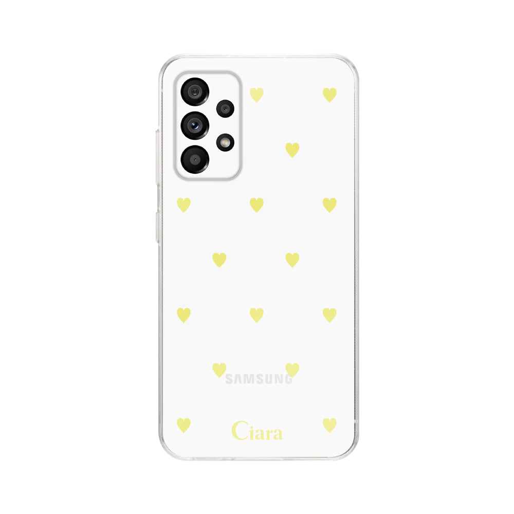 GalaxyA53ケース クリアケース カラーハート イエロー