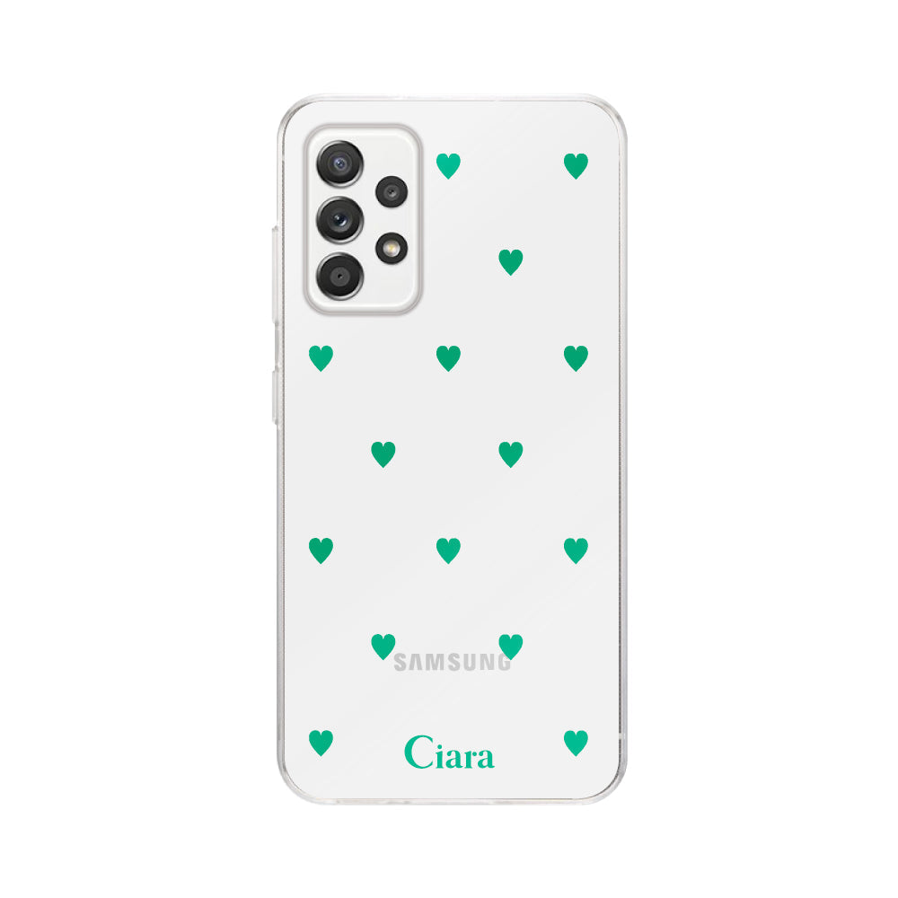 GalaxyA52ケース クリアケース カラーハート グリーン