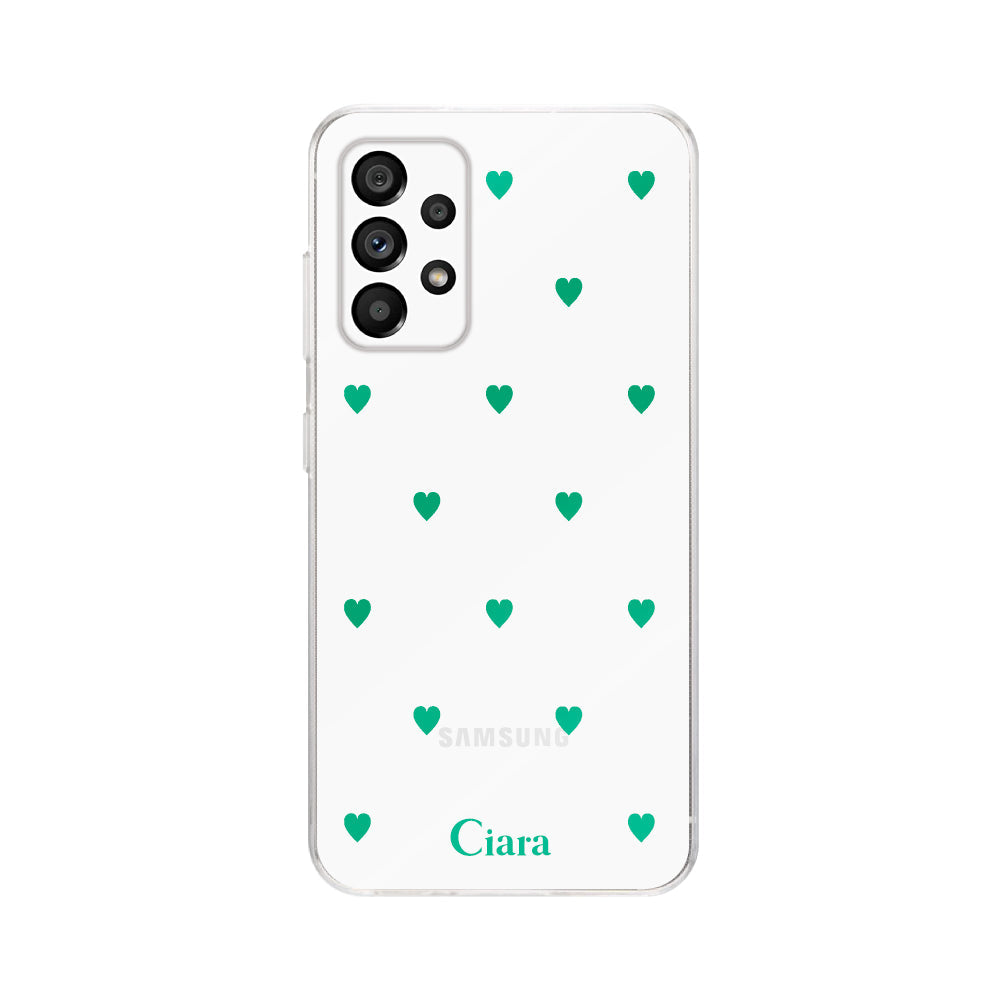 GalaxyA53ケース クリアケース カラーハート グリーン