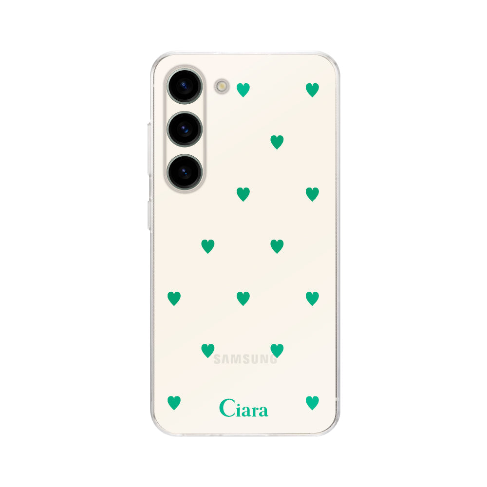 GalaxyS23ケース クリアケース カラーハート グリーン