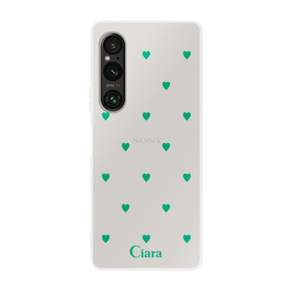 Xperia1Ⅴケース クリアケース カラーハート グリーン