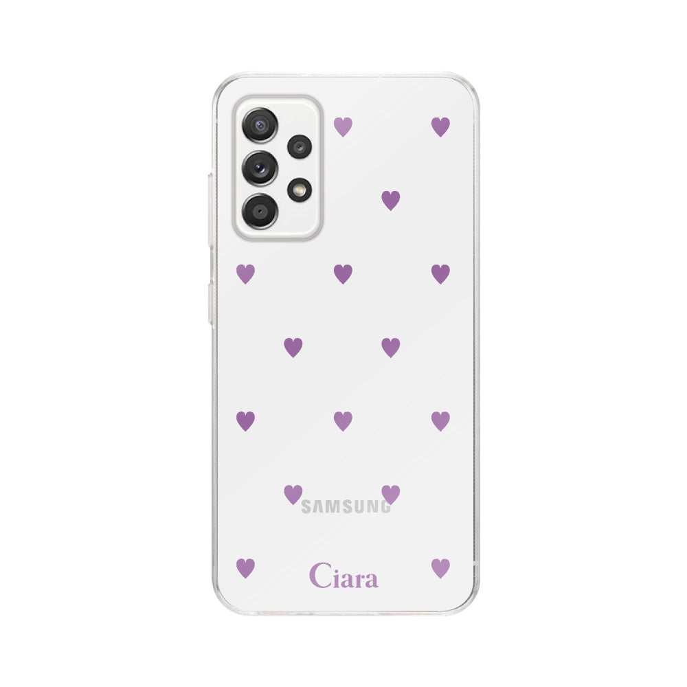 GalaxyA52ケース クリアケース カラーハート パープル