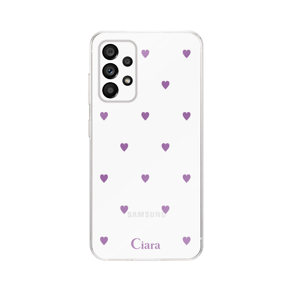 GalaxyA53ケース クリアケース カラーハート パープル