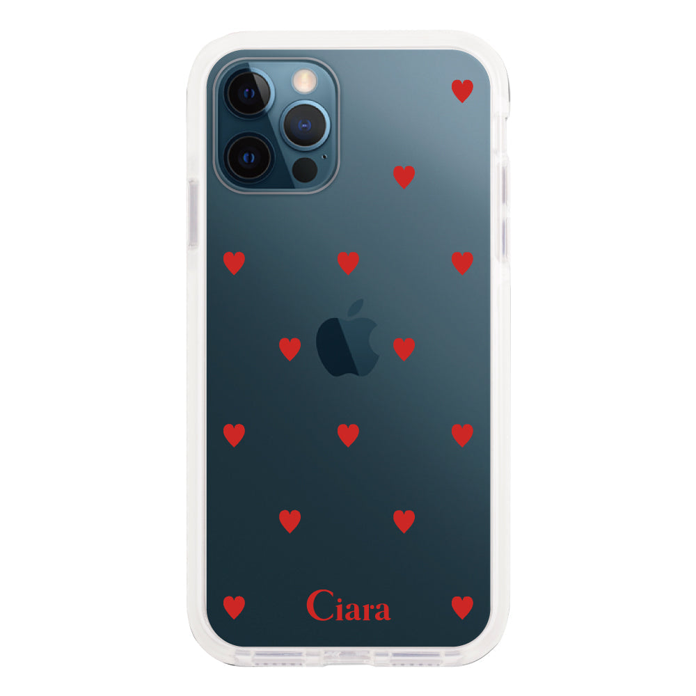 iPhone12ProMaxケース クッションバンパー 耐衝撃クリアケース カラーハート レッド