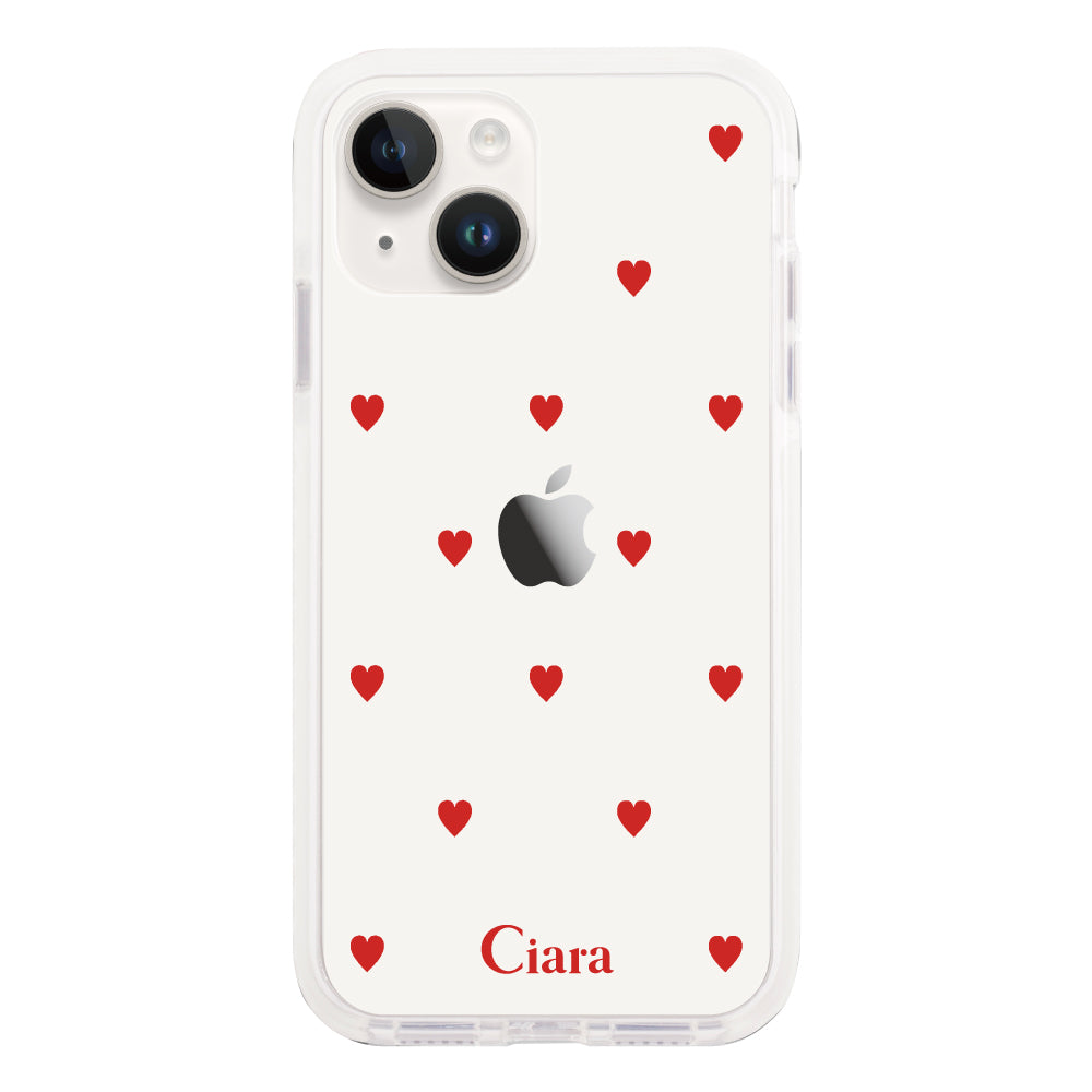 iPhone14ケース クッションバンパー 耐衝撃クリアケース カラーハート レッド