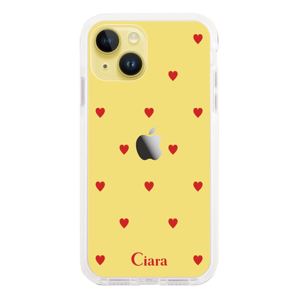 iPhone14Plusケース クッションバンパー 耐衝撃クリアケース カラーハート レッド