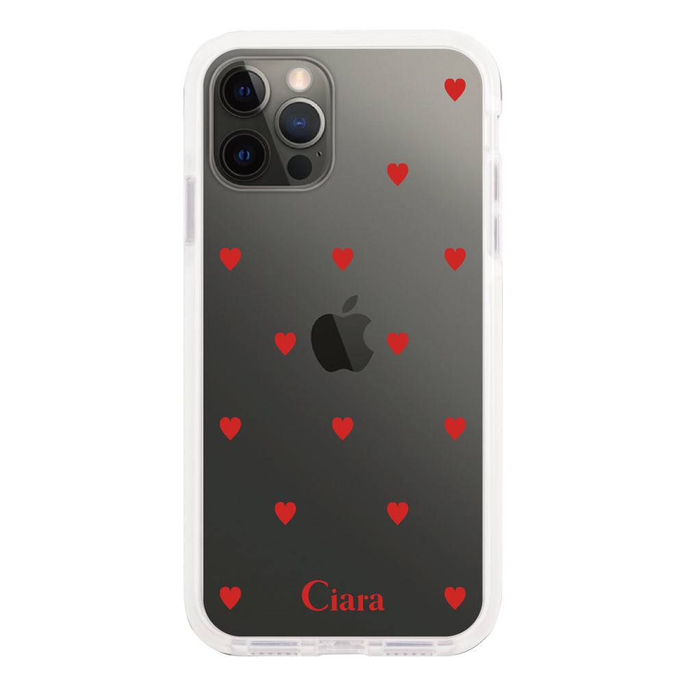 iPhoneX/XSケース クッションバンパー 耐衝撃クリアケース カラーハート レッド