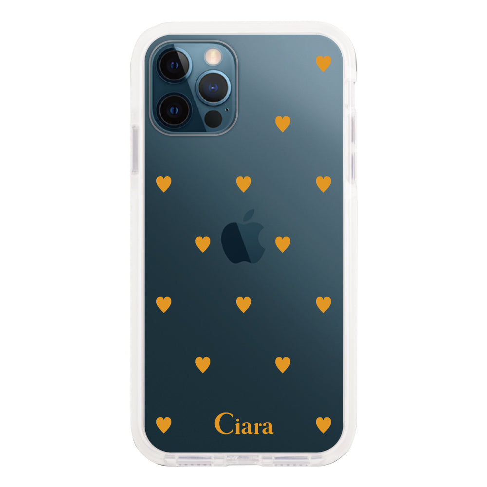 iPhone12ProMaxケース クッションバンパー 耐衝撃クリアケース カラーハート オレンジ
