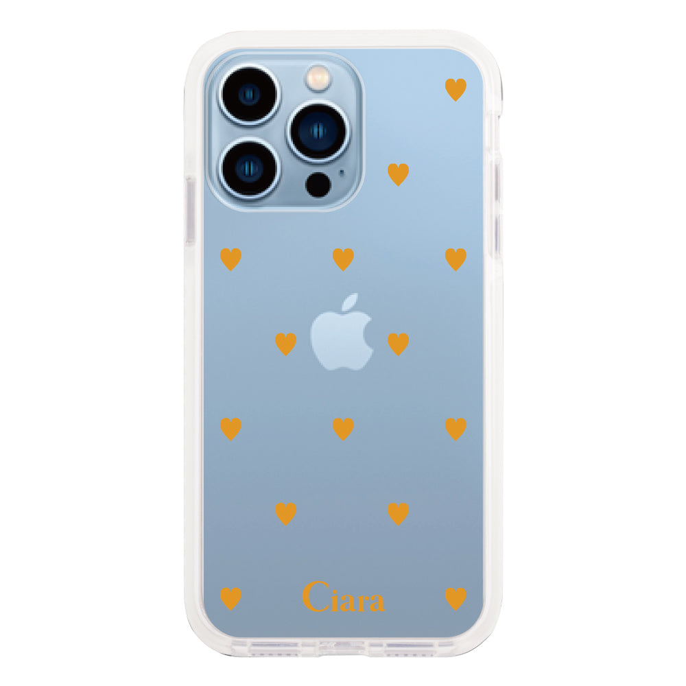 iPhone13ProMaxケース クッションバンパー 耐衝撃クリアケース カラーハート オレンジ