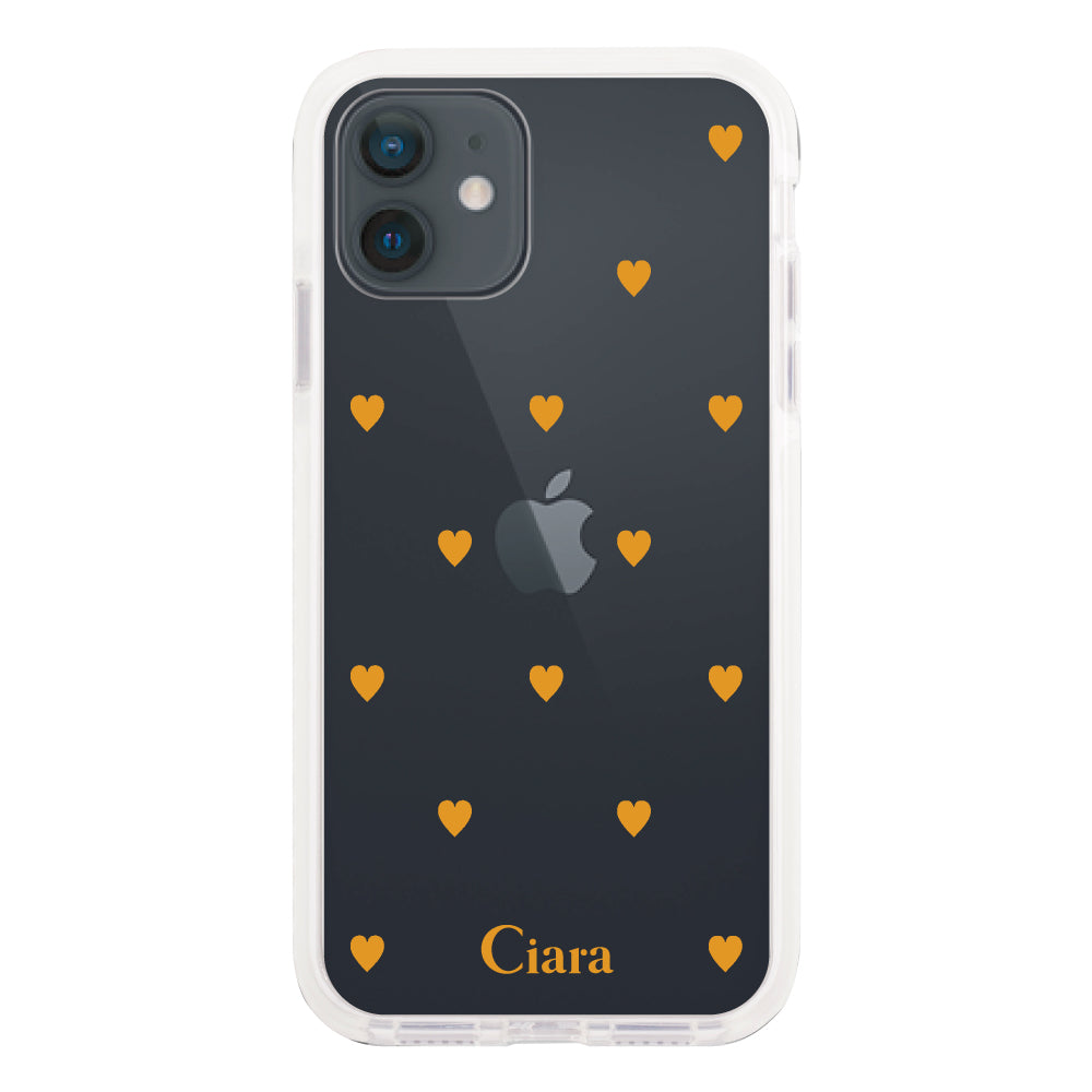 iPhoneXRケース クッションバンパー 耐衝撃クリアケース カラーハート オレンジ