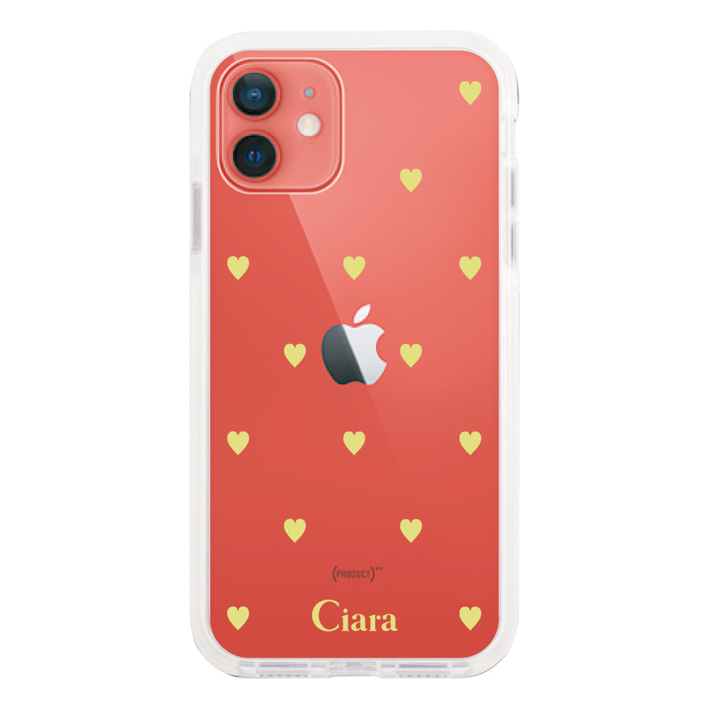 iPhone11ケース クッションバンパー 耐衝撃クリアケース カラーハート イエロー