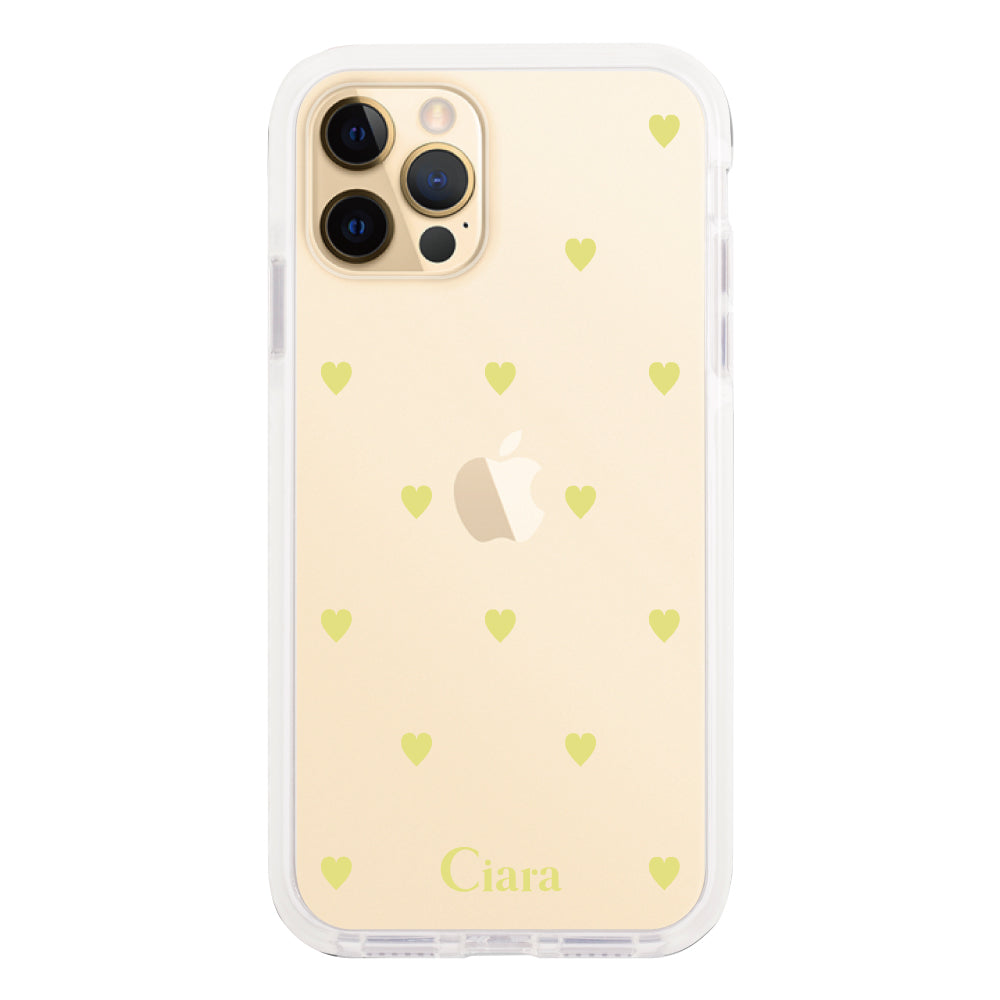 iPhone11Proケース クッションバンパー 耐衝撃クリアケース カラーハート イエロー