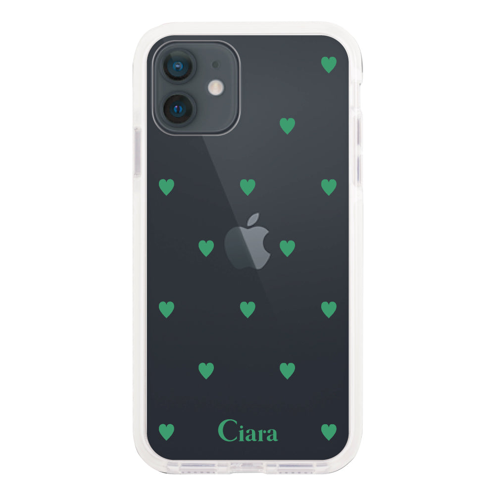 iPhoneXRケース クッションバンパー 耐衝撃クリアケース カラーハート グリーン