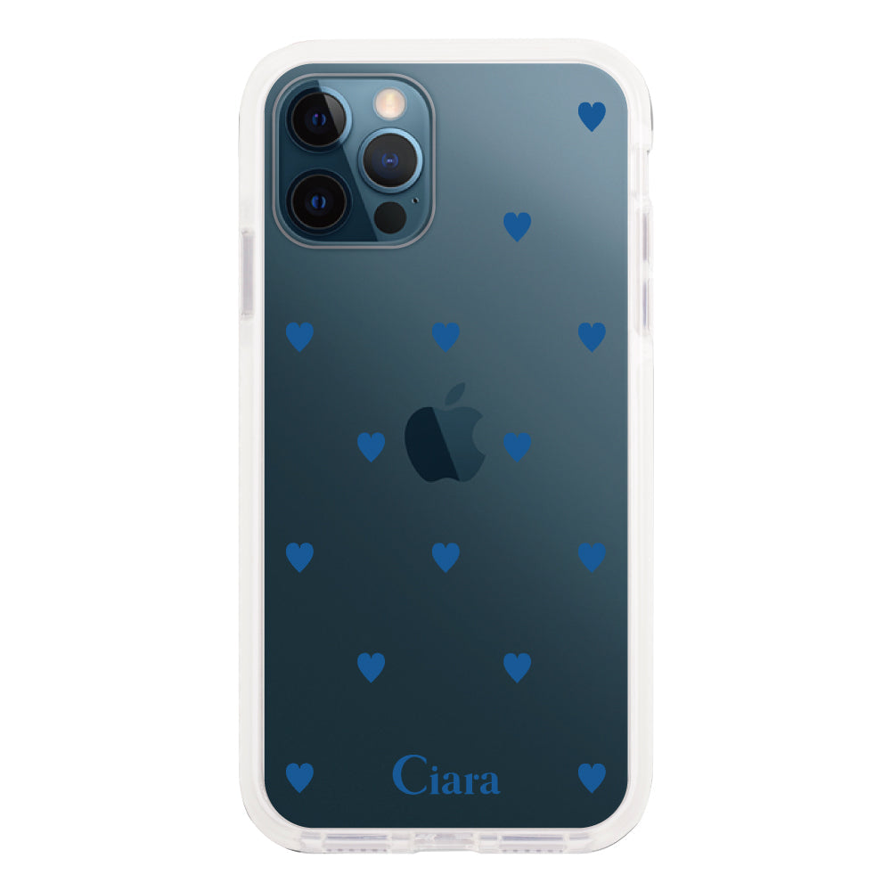 iPhone12ProMaxケース クッションバンパー 耐衝撃クリアケース カラーハート ブルー
