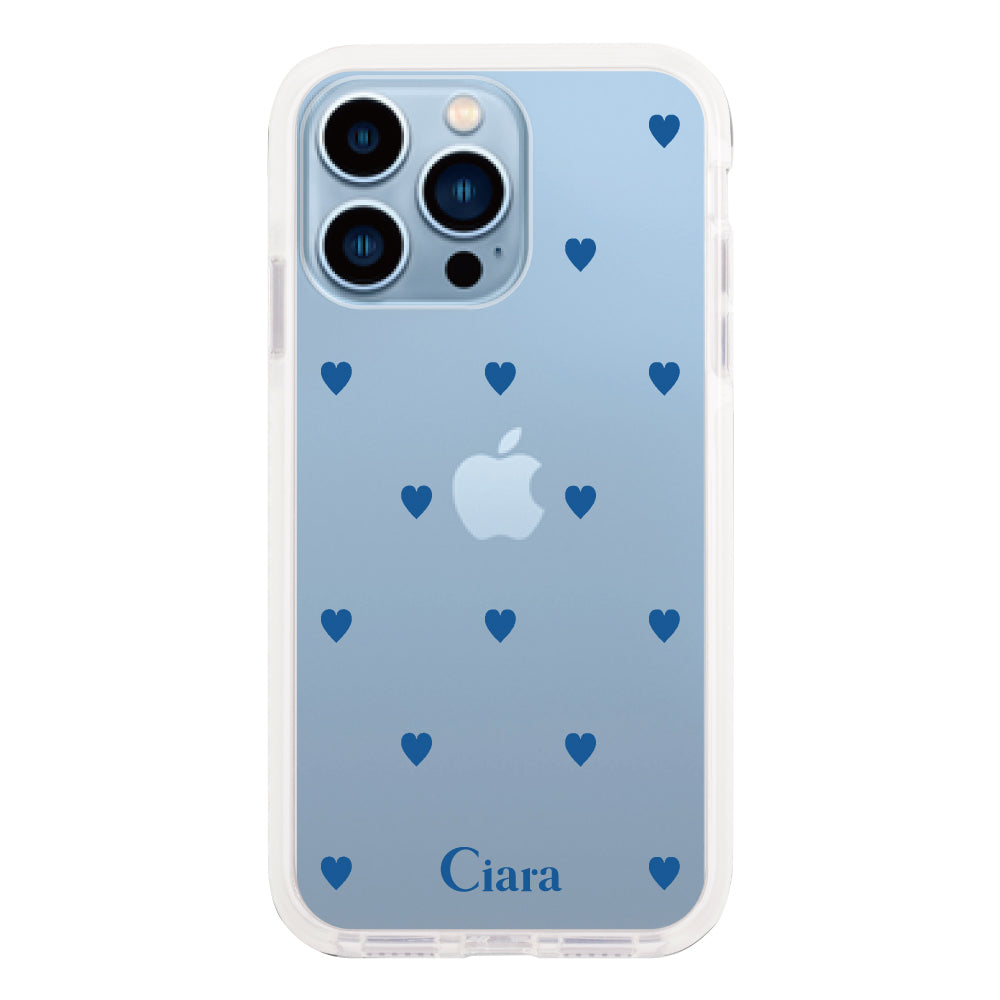 iPhone13ProMaxケース クッションバンパー 耐衝撃クリアケース カラーハート ブルー