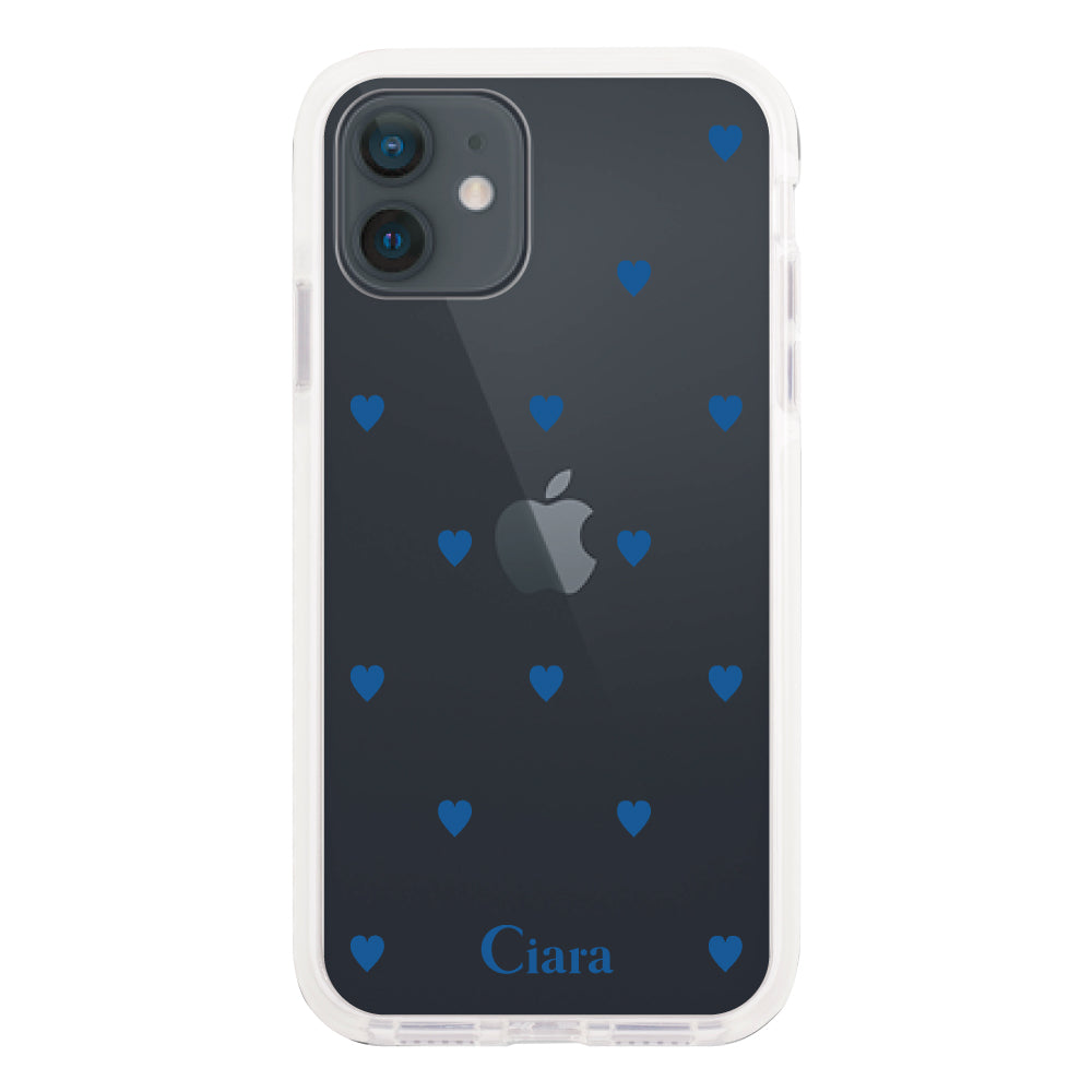iPhoneXRケース クッションバンパー 耐衝撃クリアケース カラーハート ブルー
