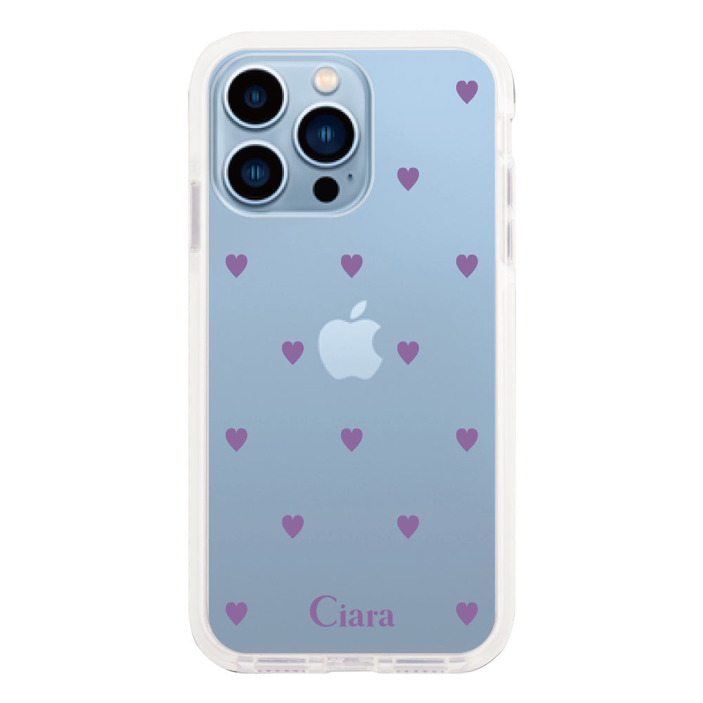 iPhone13ProMaxケース クッションバンパー 耐衝撃クリアケース カラーハート パープル