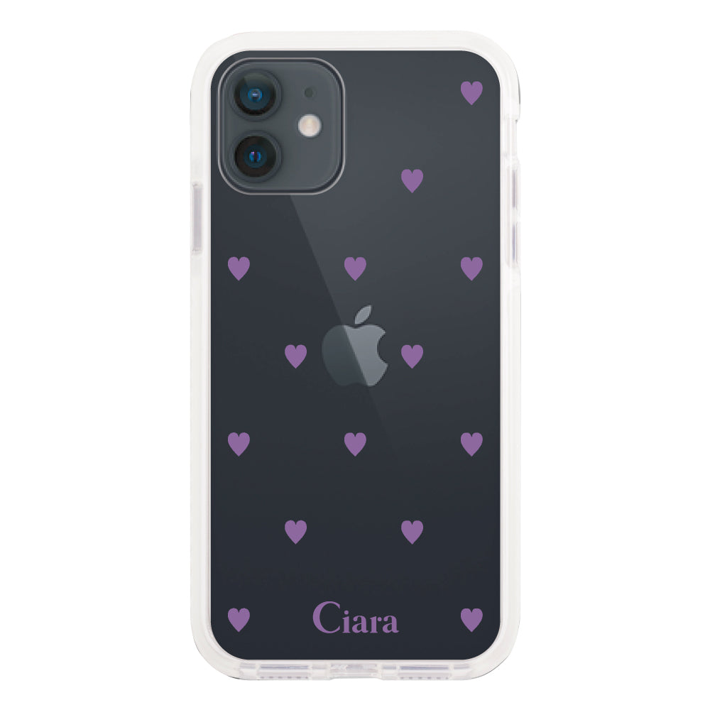 iPhoneXRケース クッションバンパー 耐衝撃クリアケース カラーハート パープル