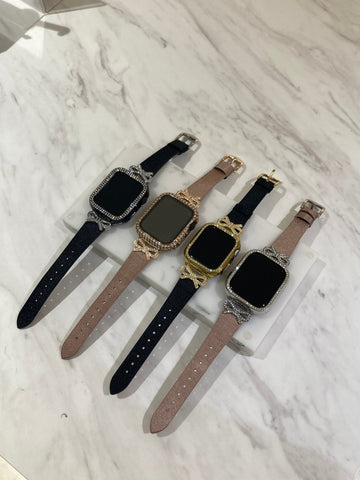 リボンビジューレザーアップルウォッチバンドカスタム