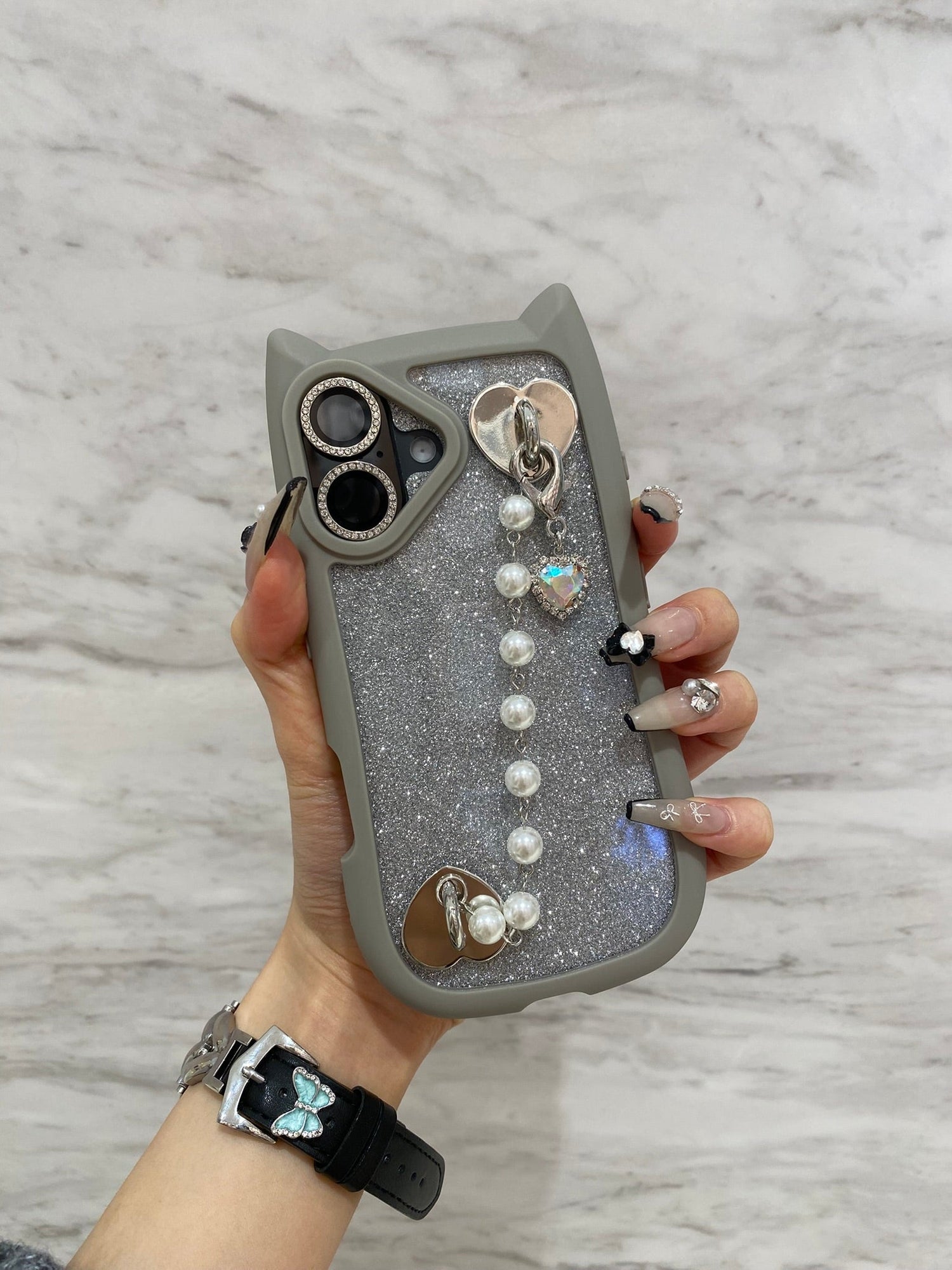 ネコミミ耐衝撃グリップクリアケースカスタム