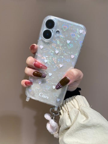 ストラップパステルハートクリアケースカスタム